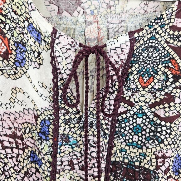 Japna Womens Sz M Vibrant Colorful Print Boho Top Tunic Tassel Hippie Blouse - Picture 3 of 8